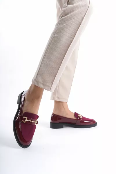 نسائي بورجوندي من جلد الغزال بكعب قصير كاجوال مفصل