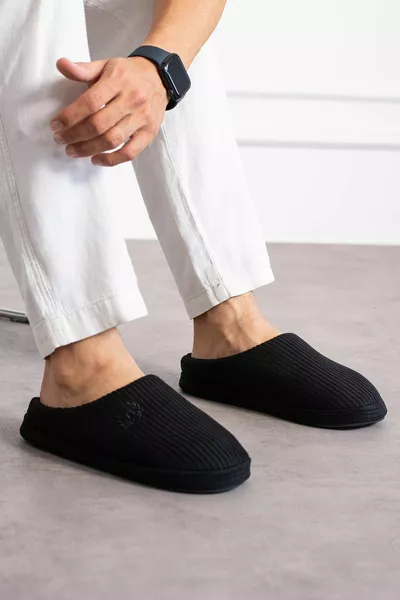 Unisex ricamato velluto a coste modello confortevole morbida suola pelliccia casa pantofole