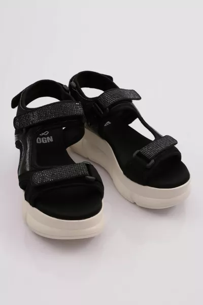 Y المرأة سميكة وحيد الفضة الحجر الفيلكرو الصنادل