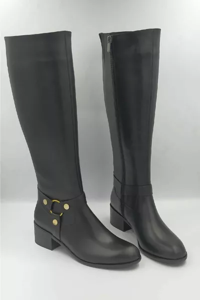 أحذية النساء الأسود التبعي جلد طبيعي سستة الأحذية