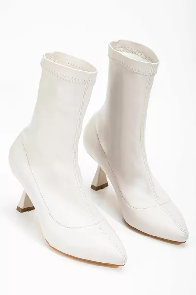 Bottes à talons pour femmes de grande taille Beige Talons plats extensibles