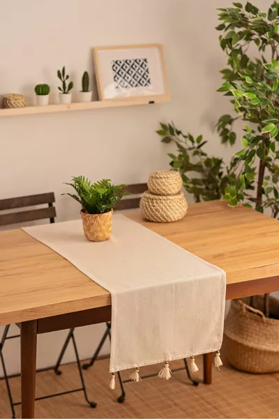 Памучна ленена пътека с помпони