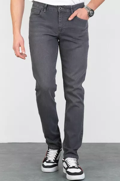 Jeans Uomo Grigio Scuro Slim Fit Slim Fit Denim Lycra Elasticizzato Jeans Hltvalgrey-k