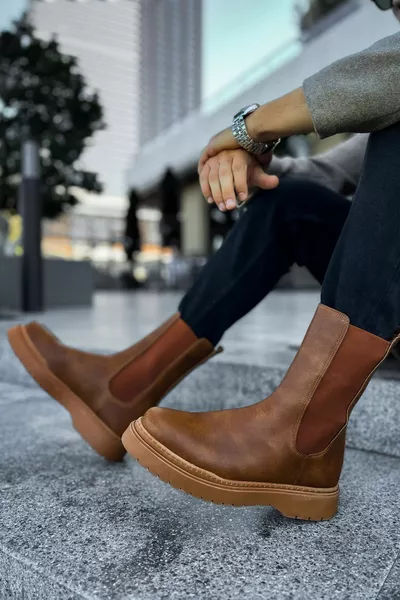  Alaska Ортопедична подметка без връзки Ежедневна кожа Мъжки спортни пощенски ботуши CTT Tan