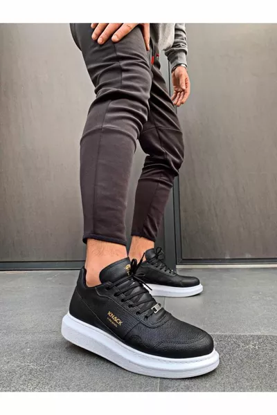 Повседневная обувь на высокой подошве черная (белая подошва)