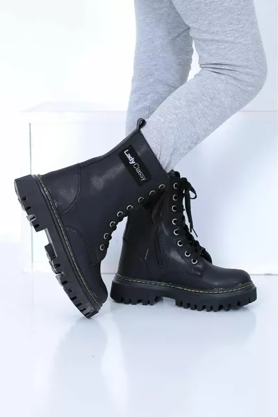 Zwarte parachute gedetailleerde veterlaarzen met ritssluiting voor meisjes