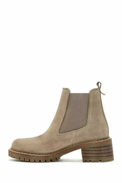 Stivali Chelsea da donna in pelle scamosciata beige 
