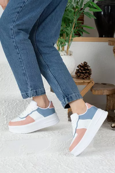 Günlük Kadın Bağcıklı Rahat Sneaker Yüksek Kalın 5,5 Cm Taban Hafif Beyaz Spor Ayakkabı 