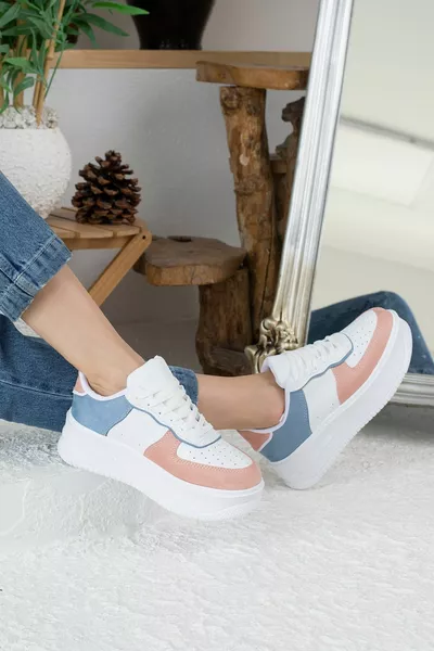 Günlük Kadın Bağcıklı Rahat Sneaker Yüksek Kalın 5,5 Cm Taban Hafif Beyaz Spor Ayakkabı 