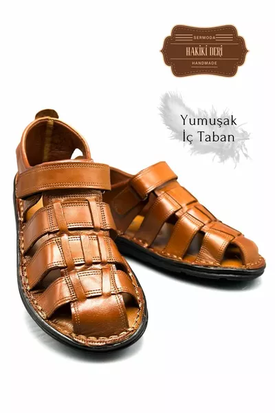 % echt lederen neus gesloten heren sandalen tan