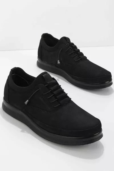 أسود Nubuck جلد طبيعي للرجال أحذية كاجوال 