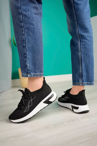 Yeni Sezon Bağcıksız Taşlı Triko Kadın Sneaker 