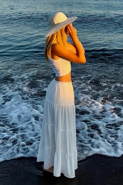 Jupe longue plissée blanche pour femme