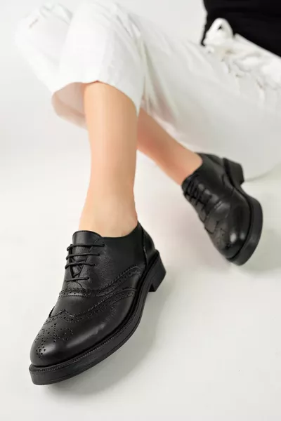 جلد طبيعي أسود أحذية نسائية