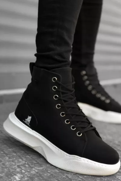 الرجال بالأبيض والأسود الدانتيل متابعة الأحذية شقة عالية النعل العظام أنيقة مرنة الشتاء البريد الكاحل نصف