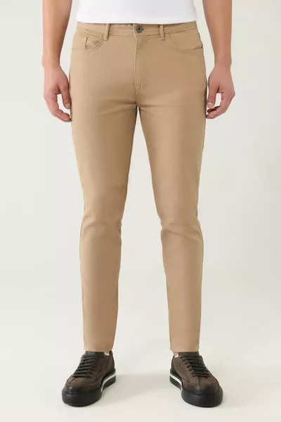 بنطلون رجالي بيج مطاطي 5 بنطلون قماش الجيب 