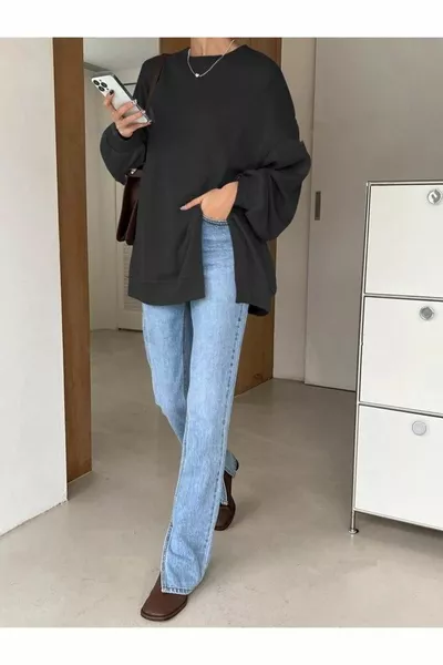 المرأة كبيرة الحجم الأسود طاقم الرقبة شق مفصل من النوع الثقيل