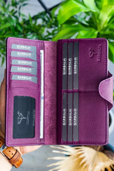 Martha Leather Plum Unisex Portfolio Wallet