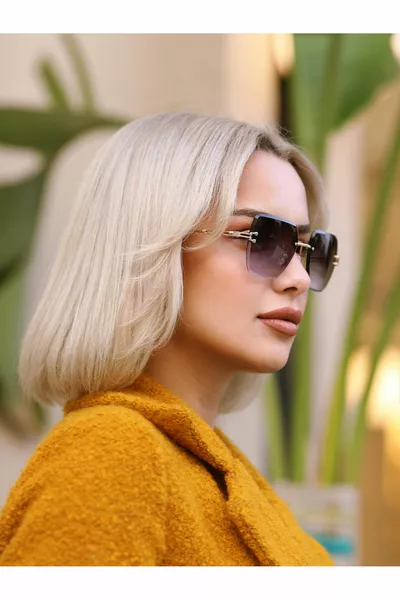 Women Sunglasses Square Design Glass Frame Black Glass