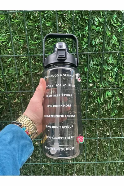 Transparent Black Motivational Flask  ml Drinker Water Bottle - BPA Free