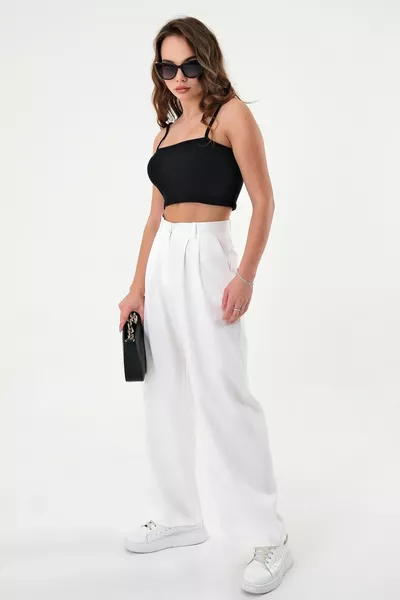 Weiße Palazzo Hose mit hoher Taille für Damen