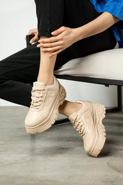 Casual Women's Beige Nude Sneakers High Sole 6cm Casual Lightweight Sneaker 