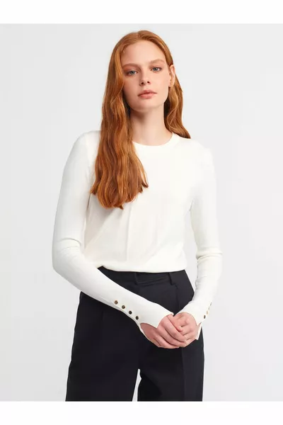  Pull Drop à manches mi-longues à col rond-écru