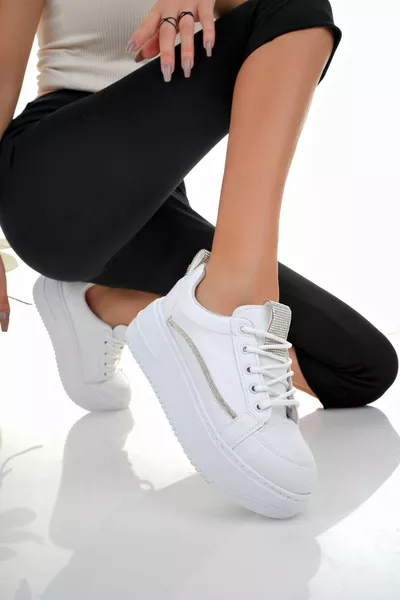 White Women's Shoes with Padding Sole Stones