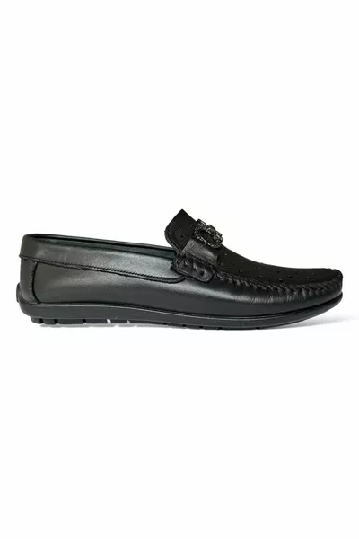 Mocassins à boucle en cuir véritable pour hommes NOIR