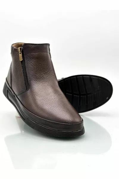 Echt lederen binnenzool antislipzool met kussen dubbele ritssluiting lederen heren dad boots spuit bruin