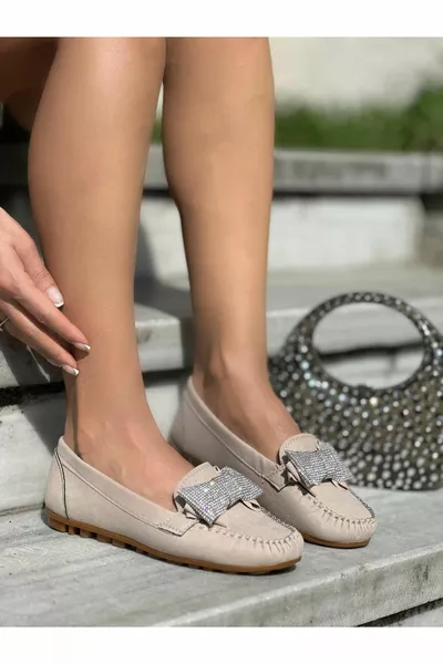 Jixe велурени балетни апартаменти бежово