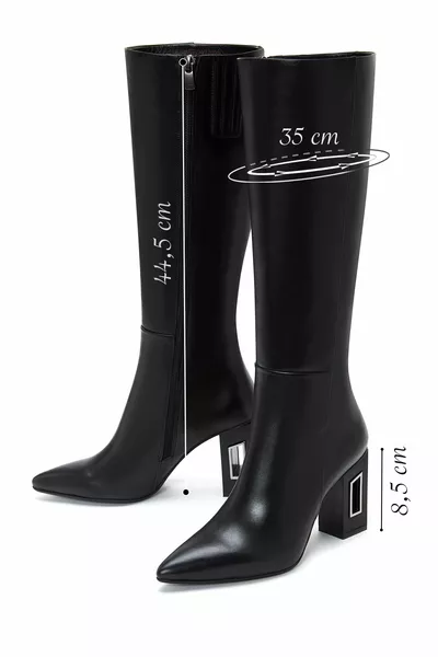 حذاء جلدي أسود بكعب عال 