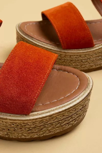 Echte suède oranje damessandalen