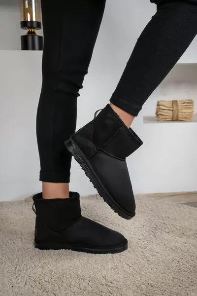 Zwarte suède minilaarzen voor dames Winterbont modellaarzen