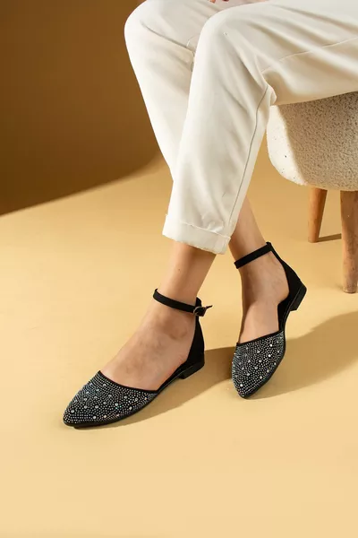 المرأة السوداء والفضة حجر الكاحل الفرقة مريحة وحيد الباليه الشقق