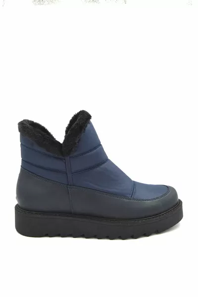 Marineblaue handgefertigte, bequeme lässige Schneestiefel für Damen