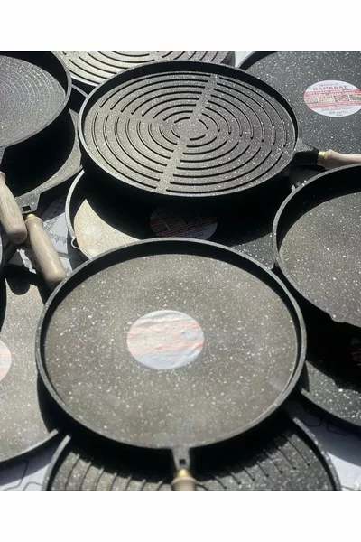 Doppelseitiges Granit Gusseisen Fladenbrot Pfannkuchen Grillpfanne Griff abnehmbarer Ofen Grill Gebäck Tablett