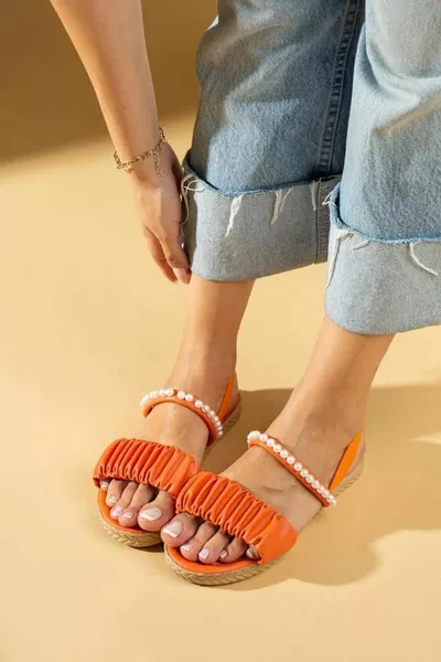 ORANJ Pearl Stone coulisse molto comodo bundle, dote, estate, vacanze e sandali casual da spiaggia