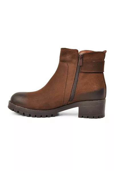 Coffee Nubuck Genuine Leather Heeled Women's Boots
