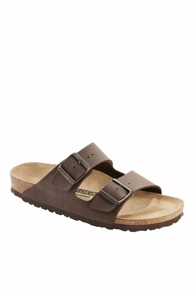 Double Strap Brown Men's Slippers with Buckle