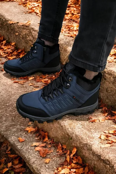 Bottes de suivi orthopédique imperméables à fermeture éclair Stepper bleu marine pour hommes 