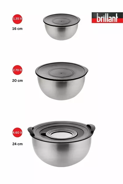 Paslanmaz 3'lü Rendeli Karıştırma Kabı 9 Parça Saklama Karıştırma Kabı