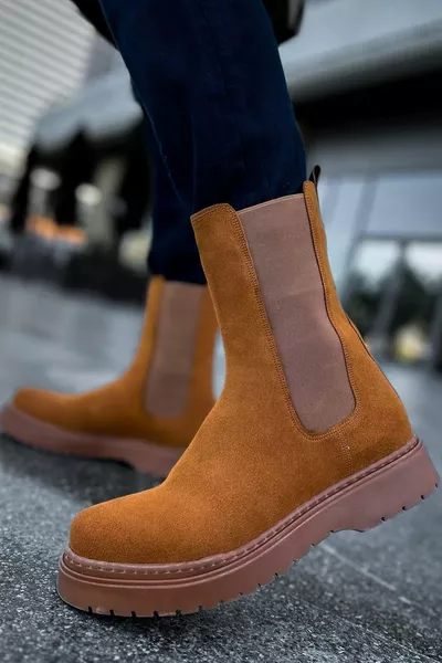 GOSVERİ Elastische Veterloze Lange Suède Heren Laarzen TABA - CHE