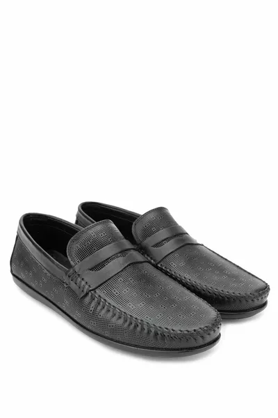 Mocassins noirs en cuir véritable pour hommes