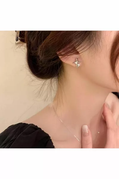 North Star Stone Design Steel Silver Earrings |  Non-tarnishing Antiallergic Earrings