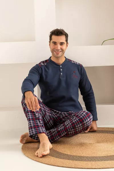 مجموعة بيجامة الصوف الدافئة للرجال الشتوية