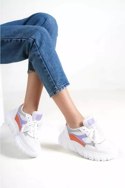 Weiß Lila Damen Schnürung Mesh Casual Sneaker Sneakers 