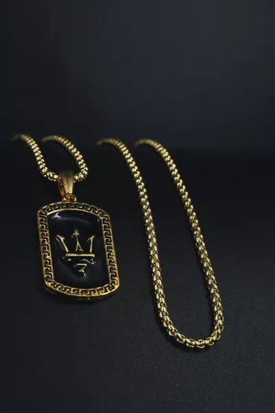 Neptune Spear Гръцки бог Емайл Златна плетена верижка Мъжко колие