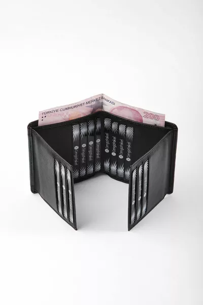 محفظة جلد طبيعي أسود-أخضر