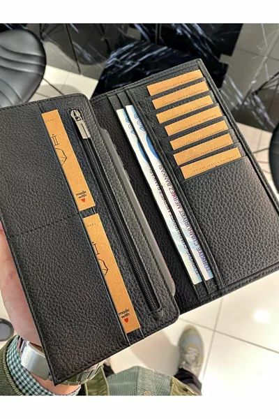 حجرة الهاتف حامل بطاقة المحفظة متعدد المقصورة جلد طبيعي 